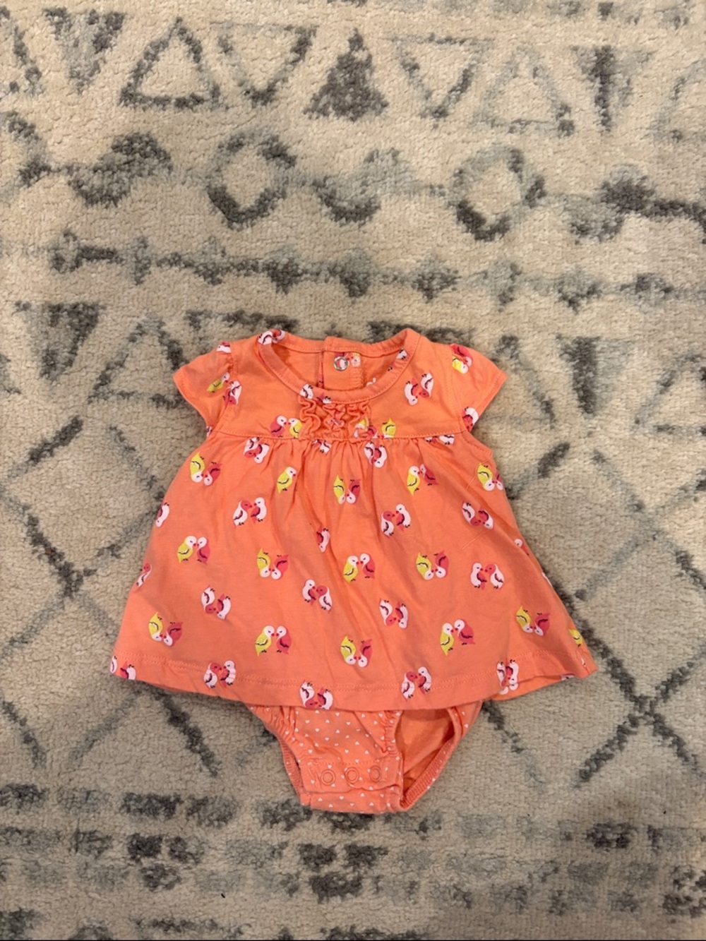 Orange Baby Dress & Onesie Set with Bird Print